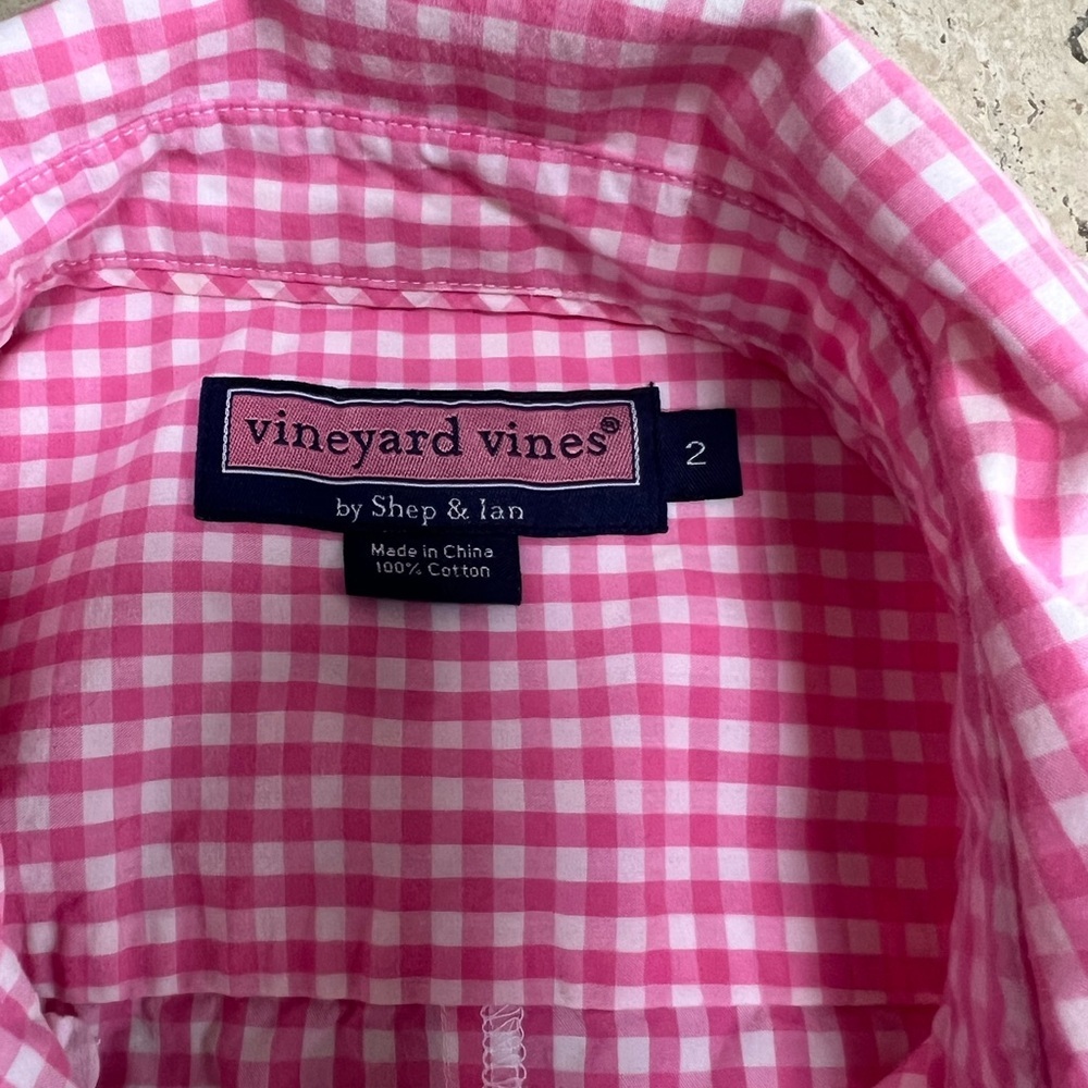 VINEYARD VINES Pink & White Gingham Check Preppy Whale Logo Shirt Size 2 2013 - Picture 5 of 6